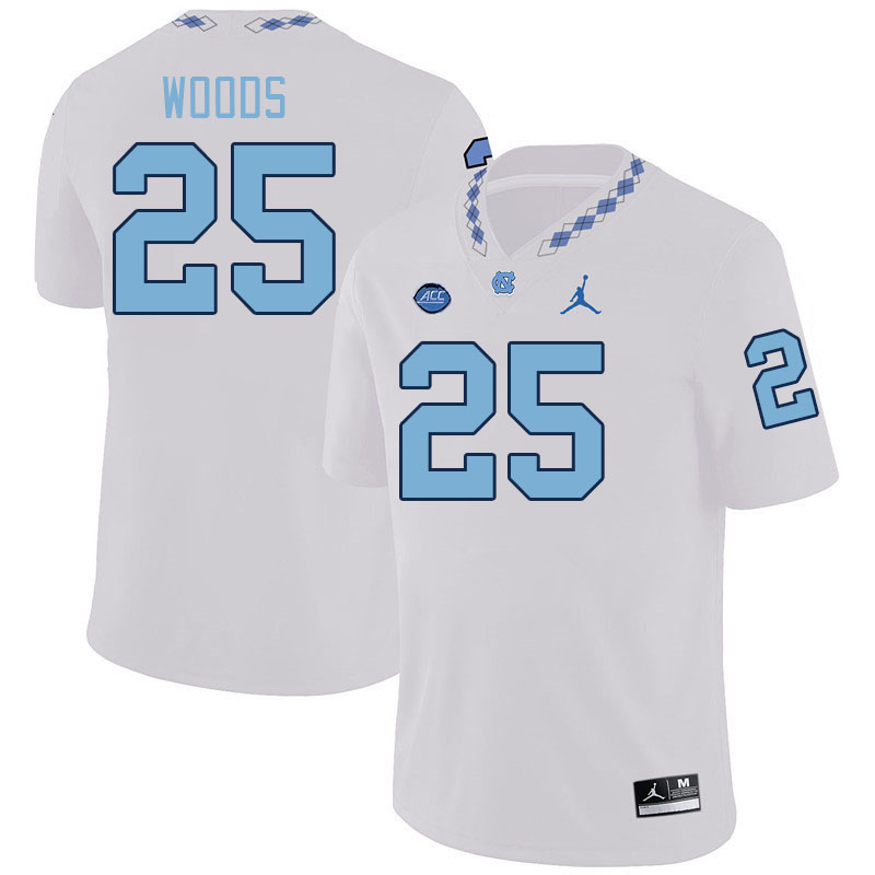 Men #25 Ashton Woods North Carolina Tar Heels College Football Jerseys Stitched-White